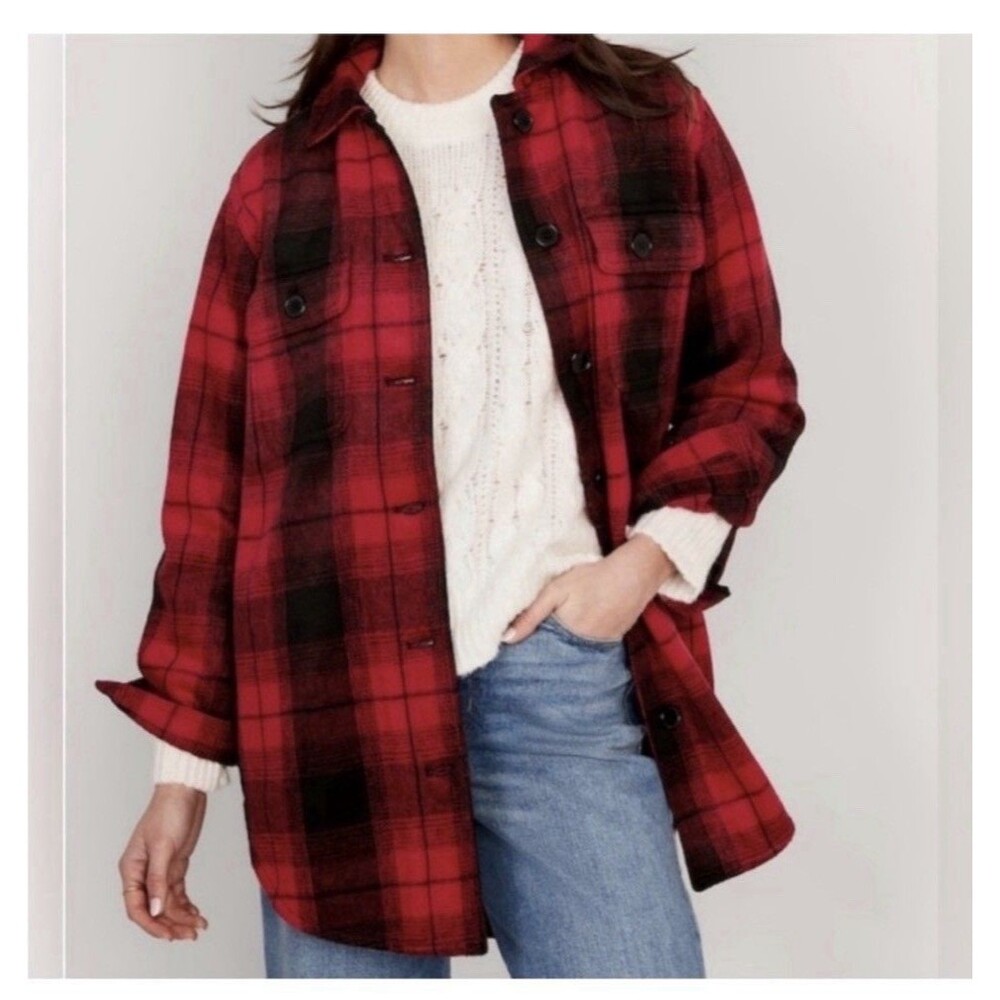 Old Navy Women's Large Buffalo Check‎ Plaid Soft Brushed Utility Shacket NWOT
